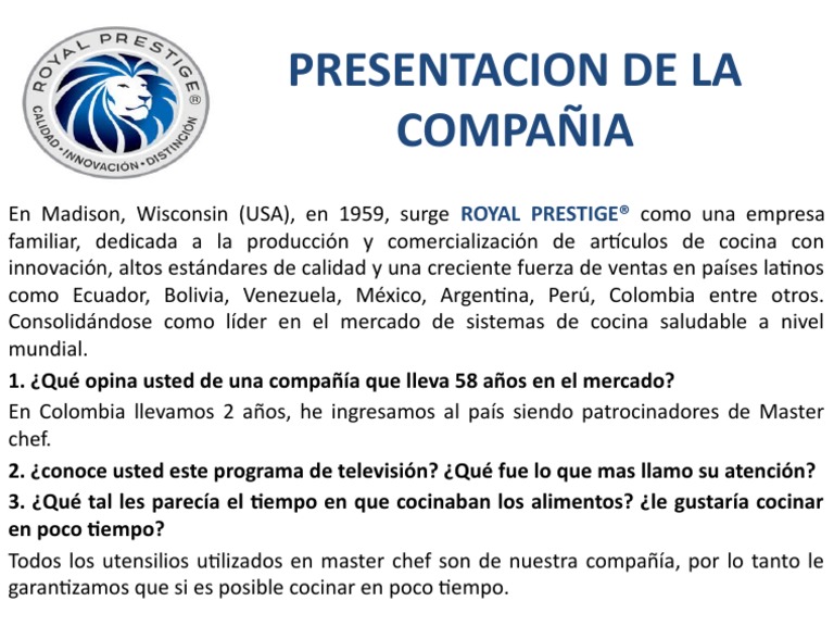 Presentación de Royal Prestige Como Compañia PDF