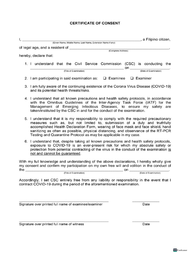 Annex-A - Certificate-Of-Consent - A (Blank) | PDF