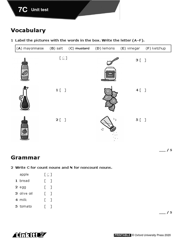 LI L2 Unit Test 7C | PDF | Mayonnaise | Western Cuisine