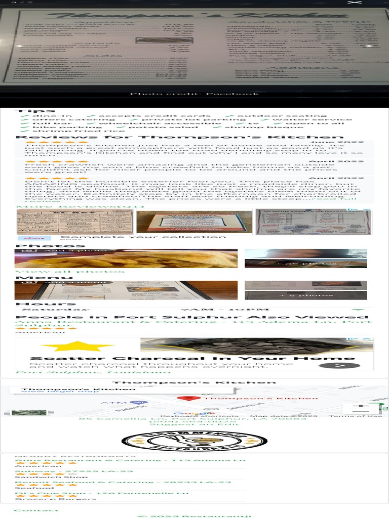 Thompson's Kitchen Menu & Reviews | PDF | Food And Drink | Restaurants