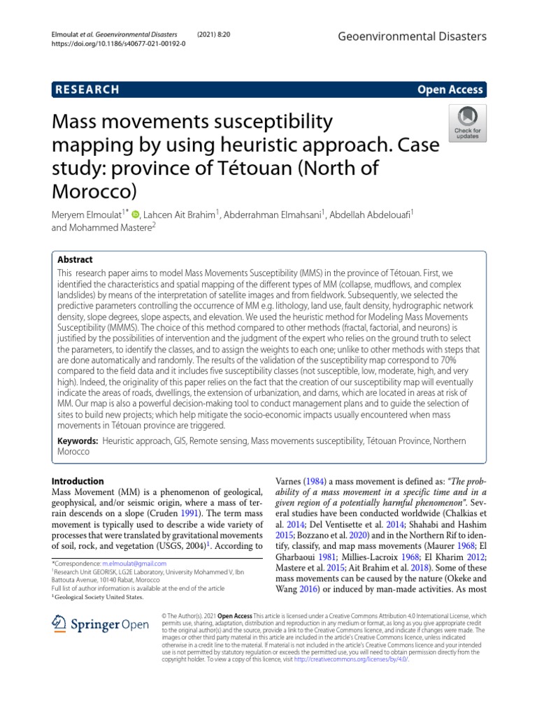 Mass Movements Susceptibility Mapping by Using Heuristic Approach. Case