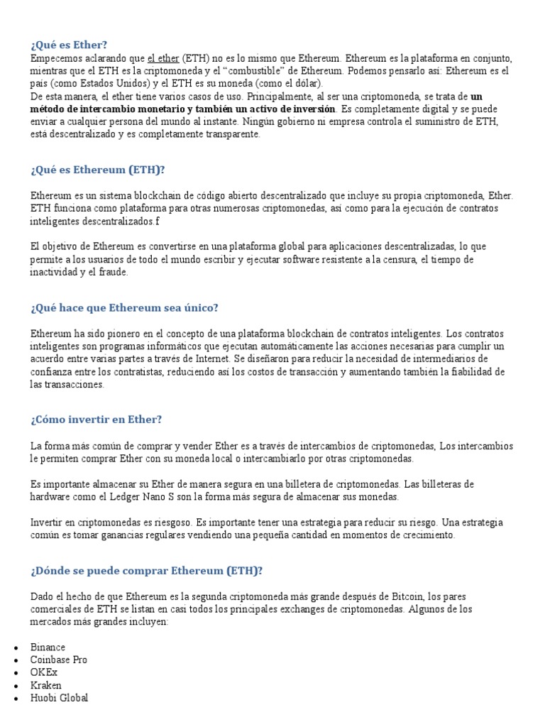 Guía Básica de Ethereum y Ether | PDF | Criptomoneda | Ciencias de la  Computación