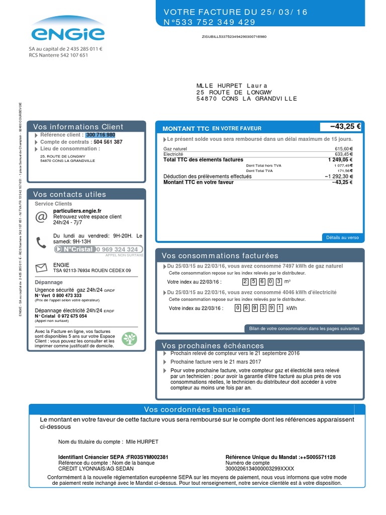 Engie taxes sur factures