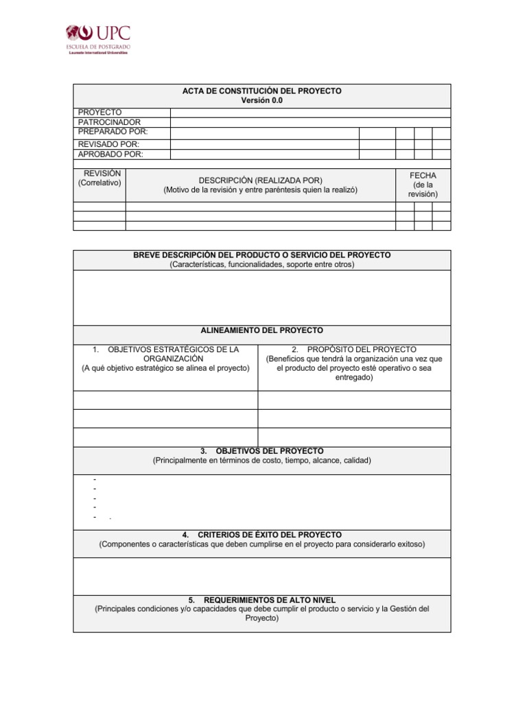 Acta de Constitución del Proyecto | PDF | Planificación | Presupuesto
