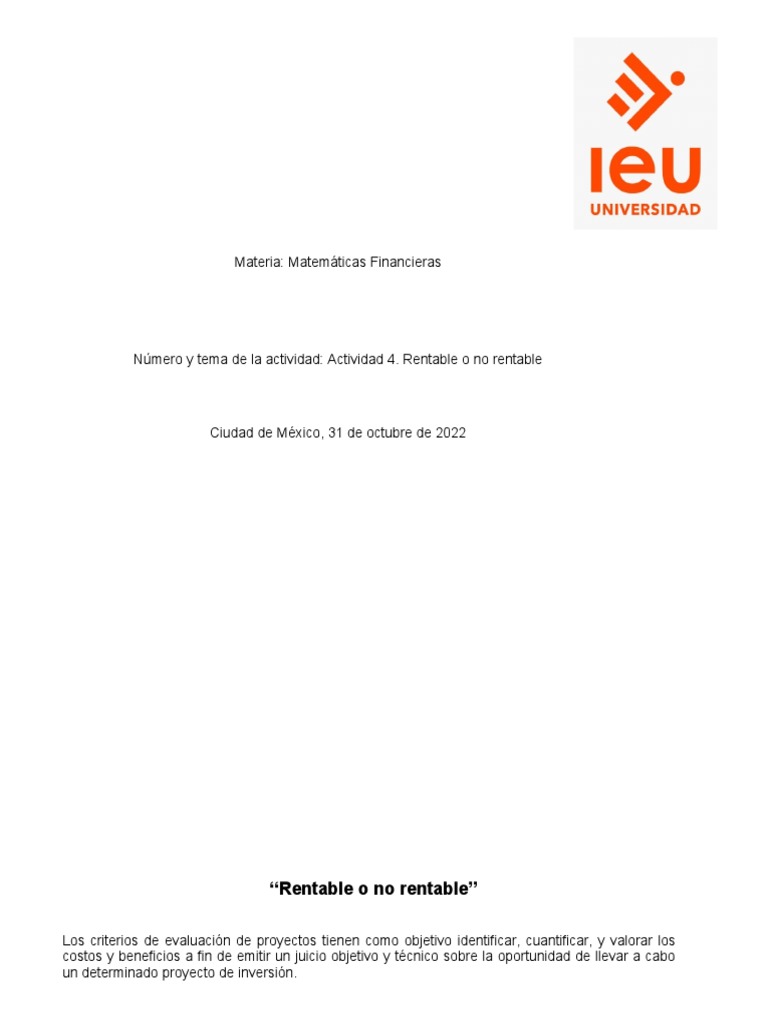 Evaluación de Proyectos: Rentabilidad | PDF | Tasa interna de retorno ...