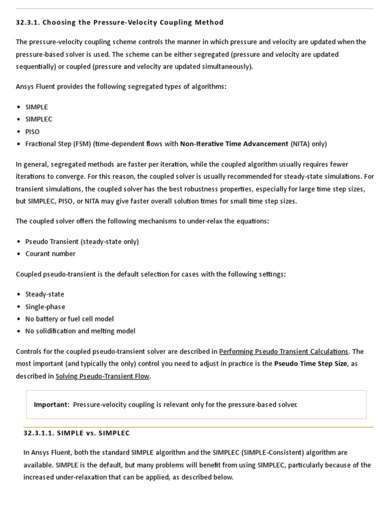 Choosing The Pressure-Velocity Coupling Method | PDF | Applied ...