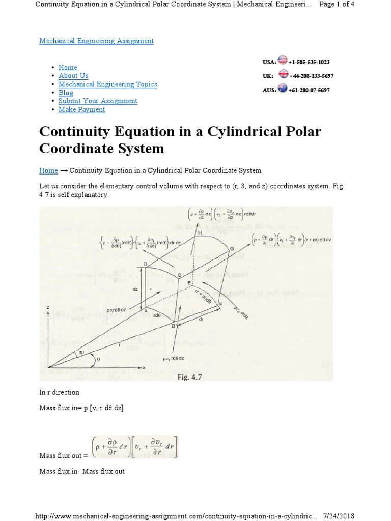 Continuity Equation In A Cylindrical Polar Coordinate System PDF 