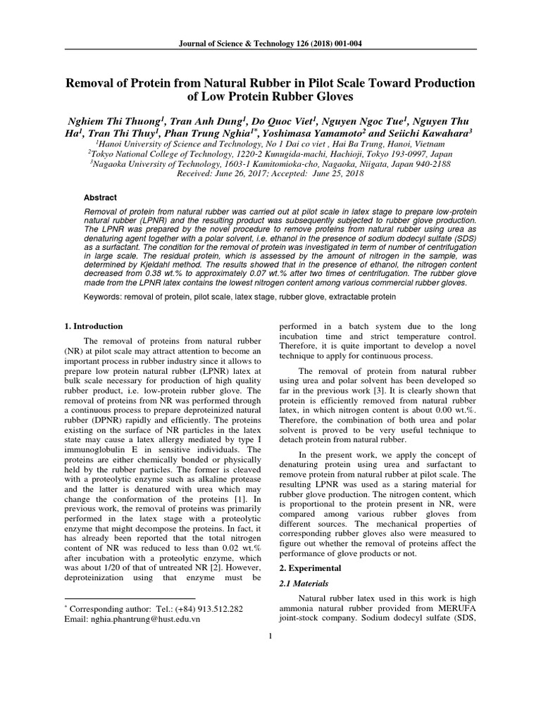 Removal of Protein From Natural Rubber in Pilot Scale Toward Production