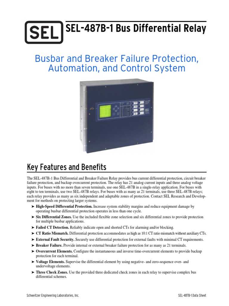 SEL487B1 Bus Differential Relay Busbar and Breaker Failure