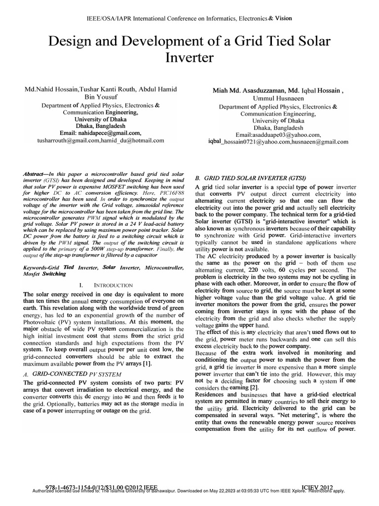 Design and Development of A Grid Tied Solar Inverter | PDF | Power ...
