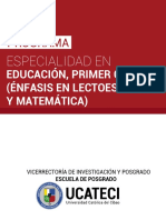 Especialidad en Educacin Primer Ciclo Nfasis en Lectoescritura y Matemtica