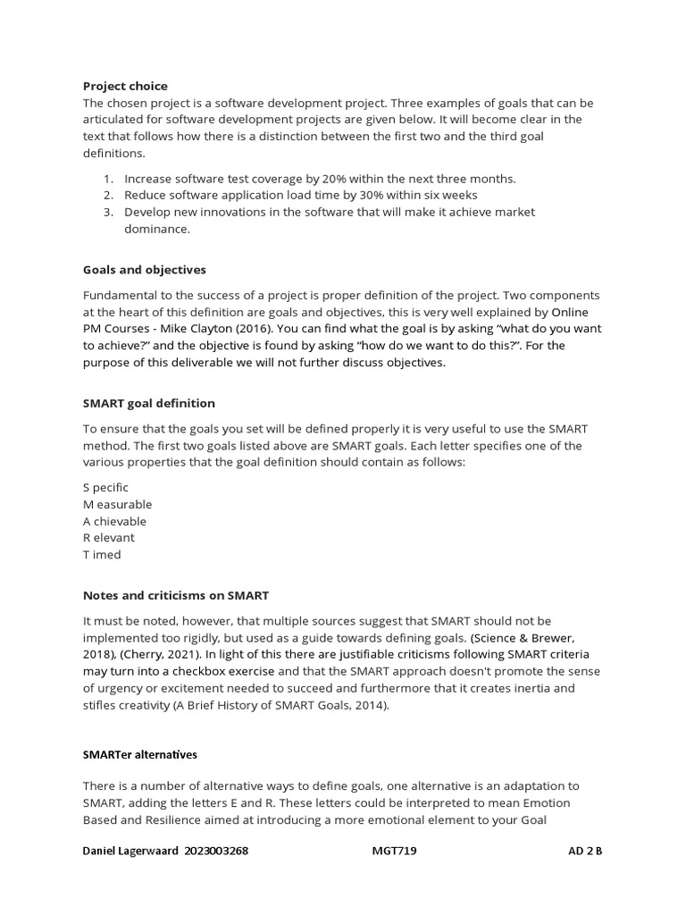 SMART Goals in Software Projects | PDF | Goal | Project Management