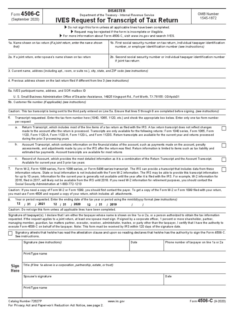 ELA Request Transcript of Tax Ret 4506C | PDF | Irs Tax Forms | Economy ...