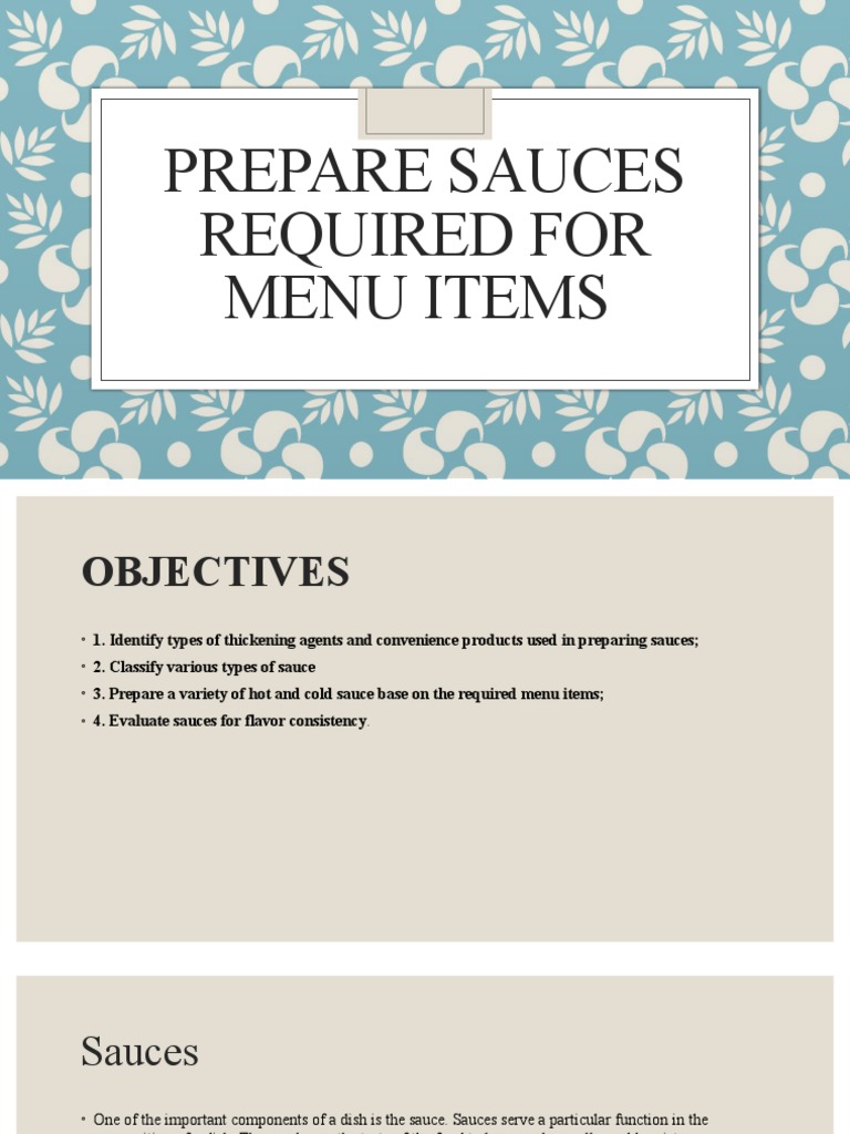 Prepare Sauces Required For Menu Items 3rd 2nd Week PDF Sauce Starch