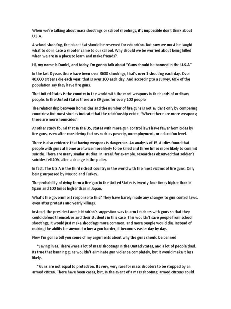 Guión Guns Should Be Banned PDF Gun Control Gun Violence In The United States