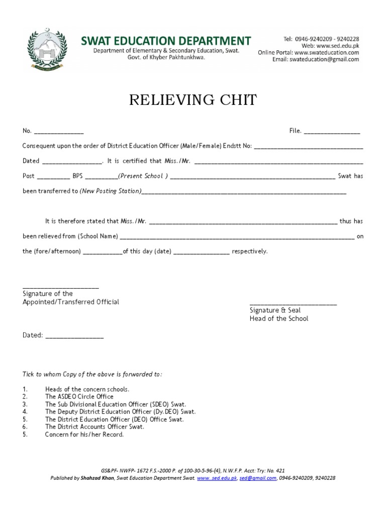 Relieving Chit Male Pdf