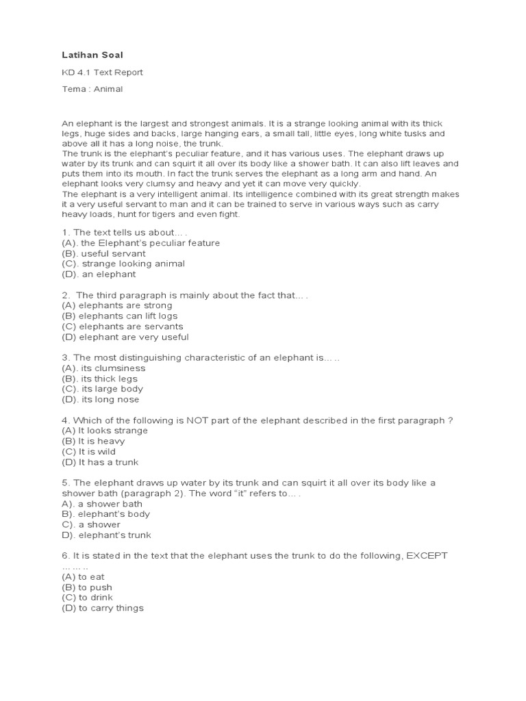 Latihan text report animal pdf rhinoceros komodo dragon