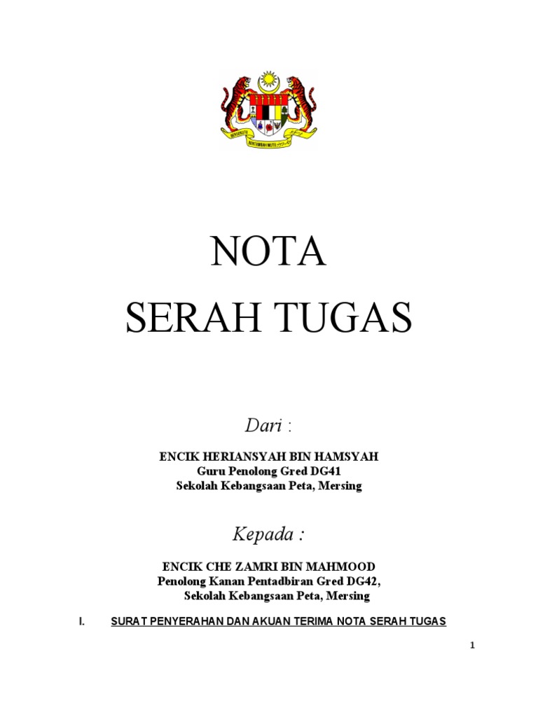 Nota Serah Tugas Guru | PDF