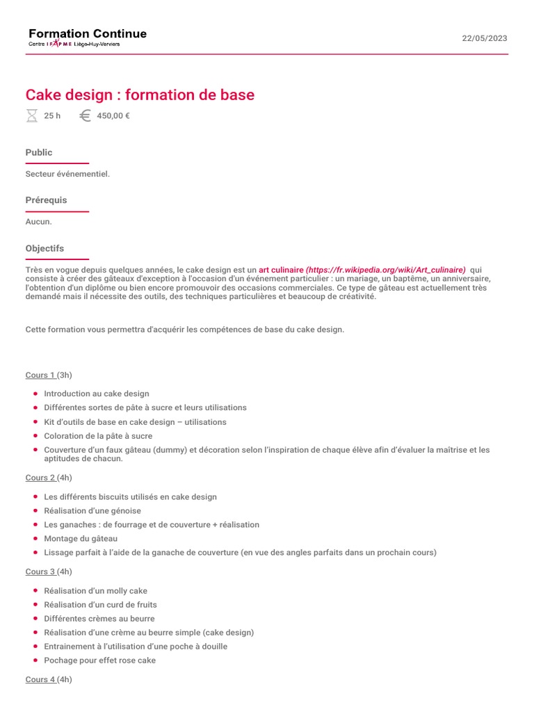 Formation de base en Cake Design | PDF | Nourritures | Desserts
