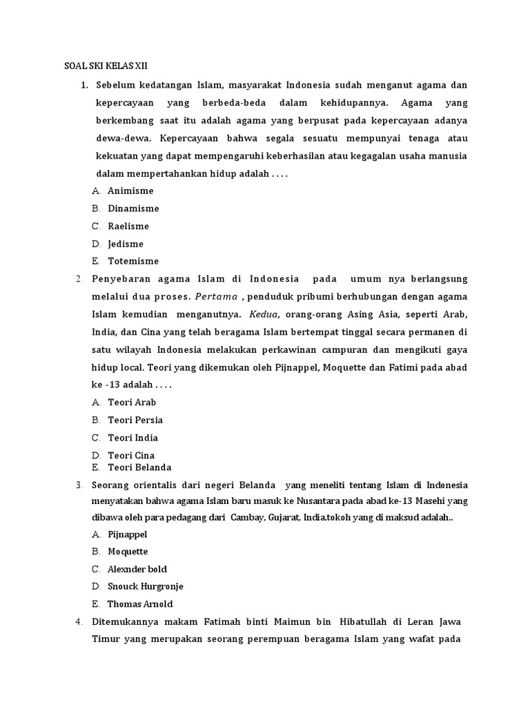 Soal Ski Kelas Xii 2022 Ganjil Pdf