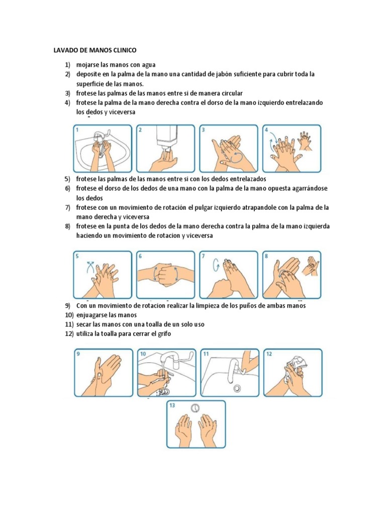 Pasos del Lavado de Manos Clínico | PDF