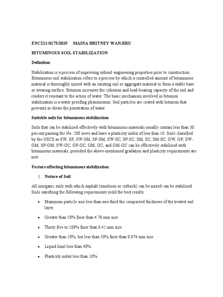 Bituminous Soil Stabilization Assignment | PDF | Asphalt | Building ...