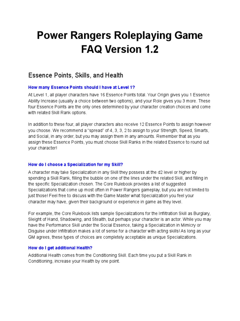 Power Rangers RPG Character Creation Guide | PDF | Role Playing Games ...