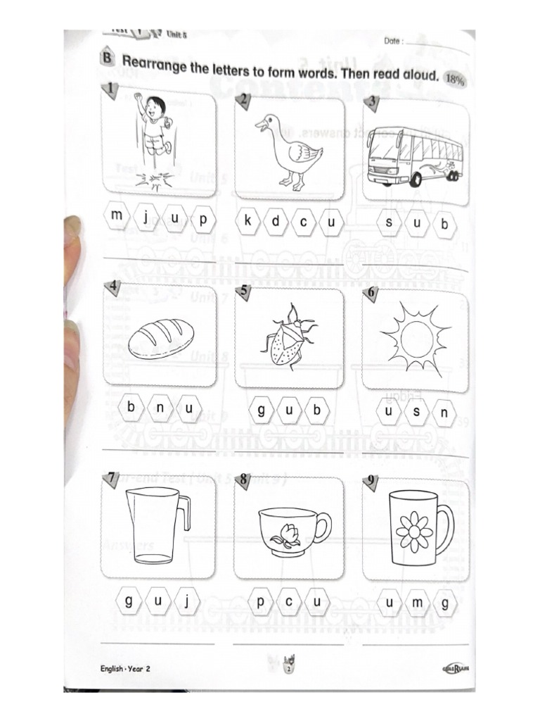 B Rearrange the letters to form words. Then read aloud. 18 PDF