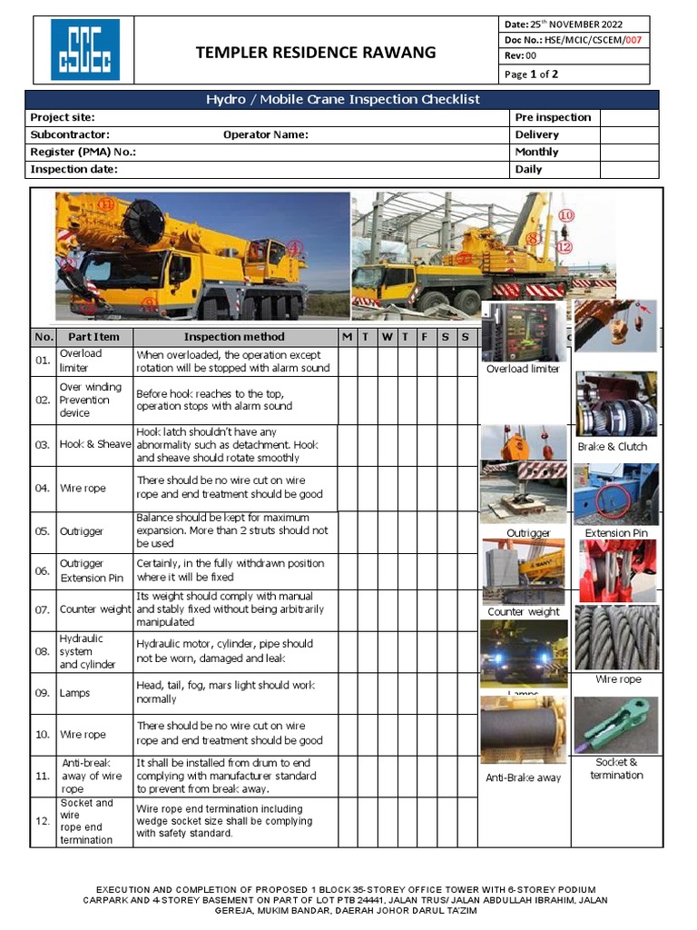 007 Mobile Crane Checklist PDF Crane (Machine) Manufactured Goods