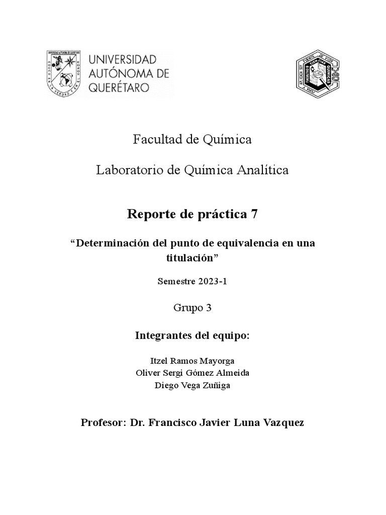 Practica 7 Determinación Del Punto de Equivalencia en Una Titulación PDF Valoración Química