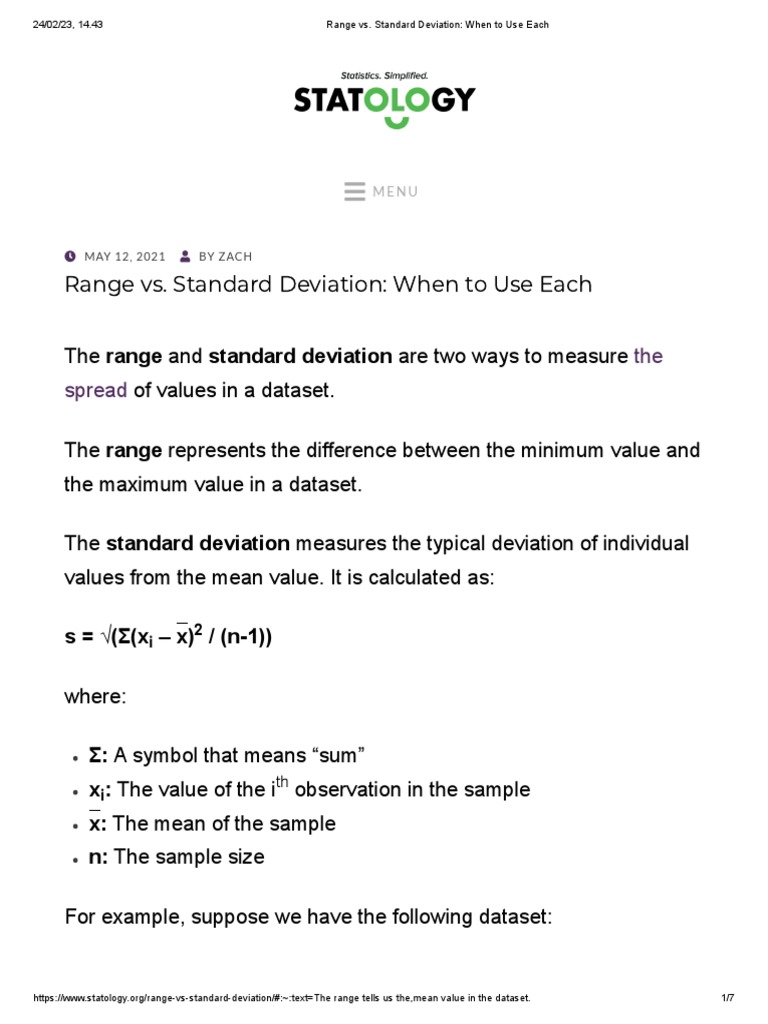 Range vs. Standard Deviation - When To Use Each | PDF | Standard
