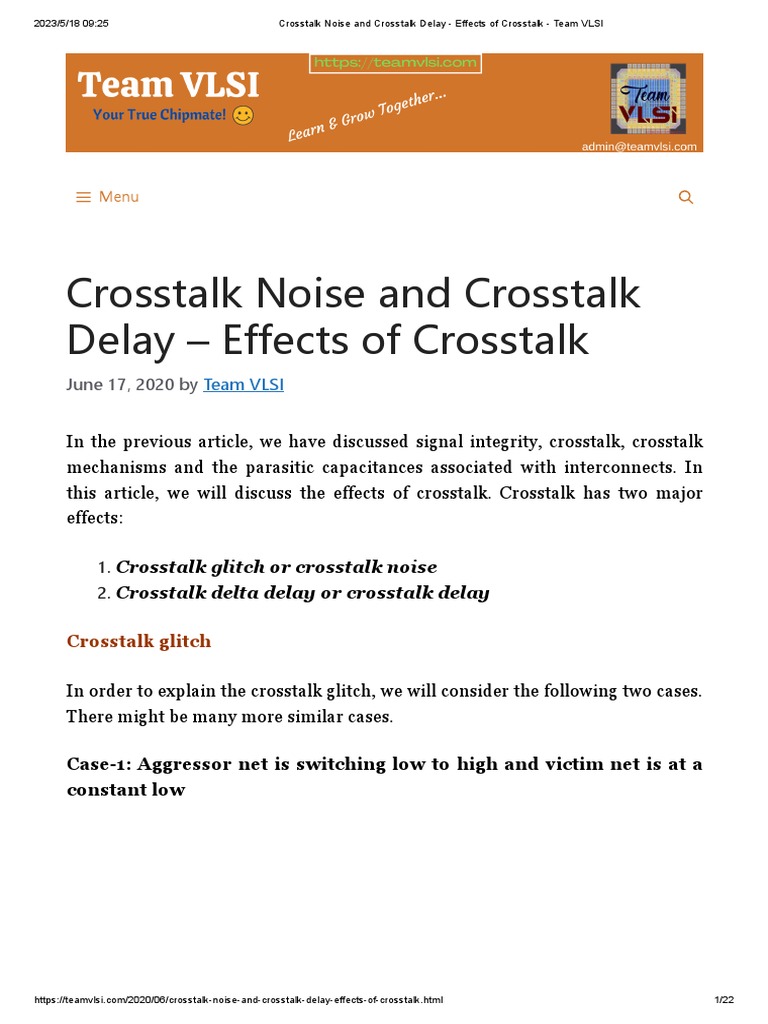 Crosstalk Noise and Delay in VLSI | PDF | Capacitance | Electrical ...