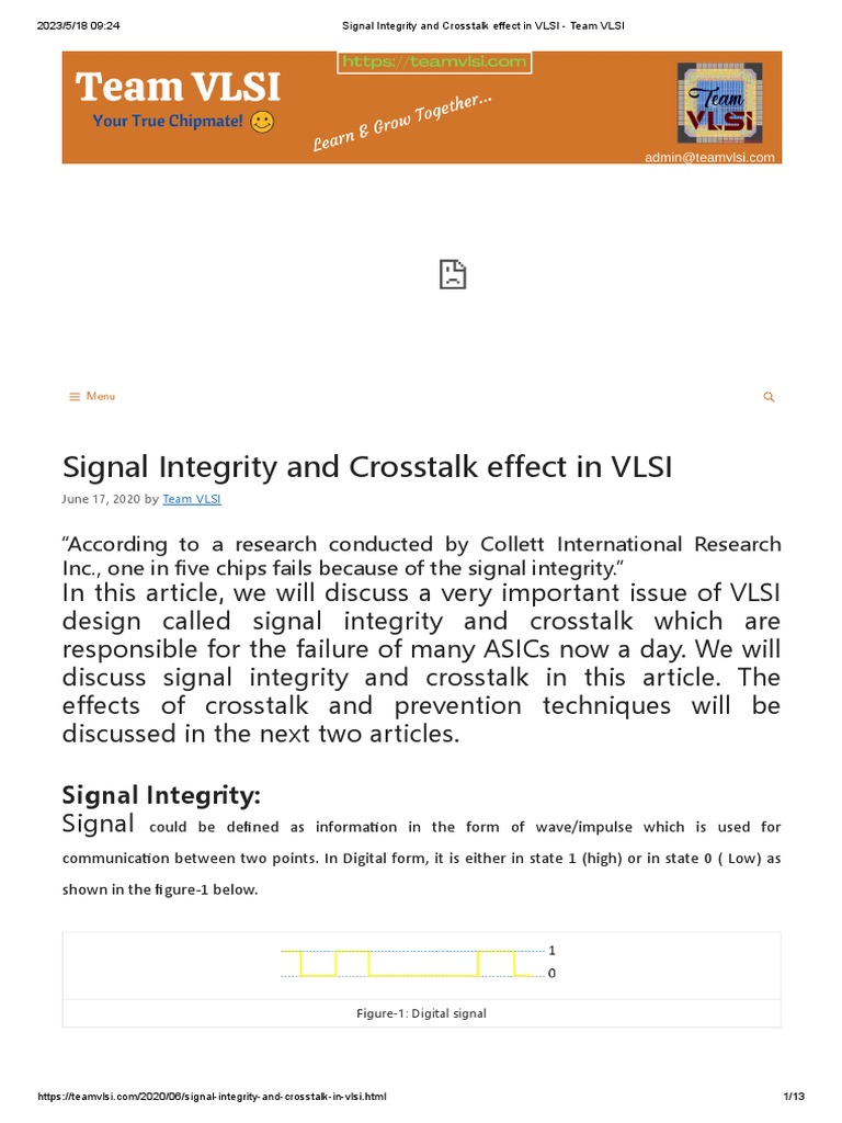Signal Integrity and Crosstalk Effect in VLSI - Team VLSI | PDF ...
