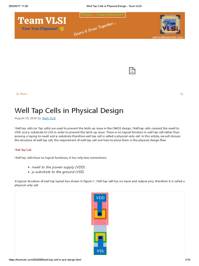 Well Tap Cells in Physical Design Team VLSI PDF Digital