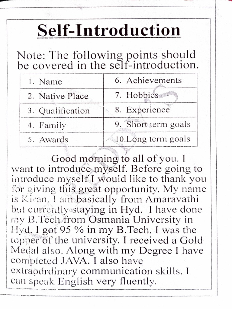 self introduction | PDF