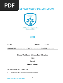 Pangani Post Mock Examination: Kenya Certificate of Secondary Education