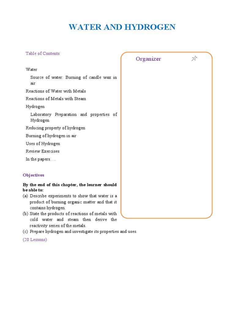 1.5 Water and Hydrogen1 PDF Hydrogen Magnesium