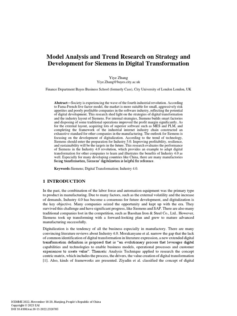 Model Analysis and Trend Research On Strategy For Siemens in DT | PDF ...