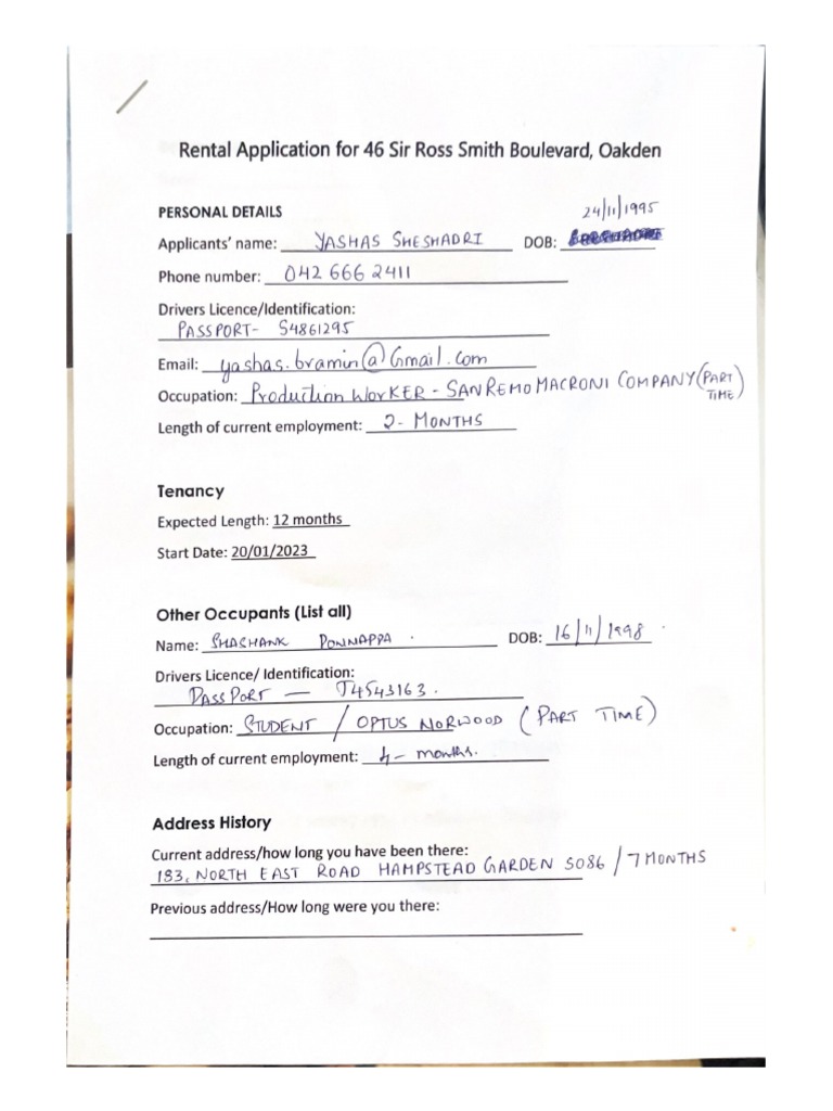 Rental Application For 46 Sir Ross Smith Boulevard, Oakden | PDF