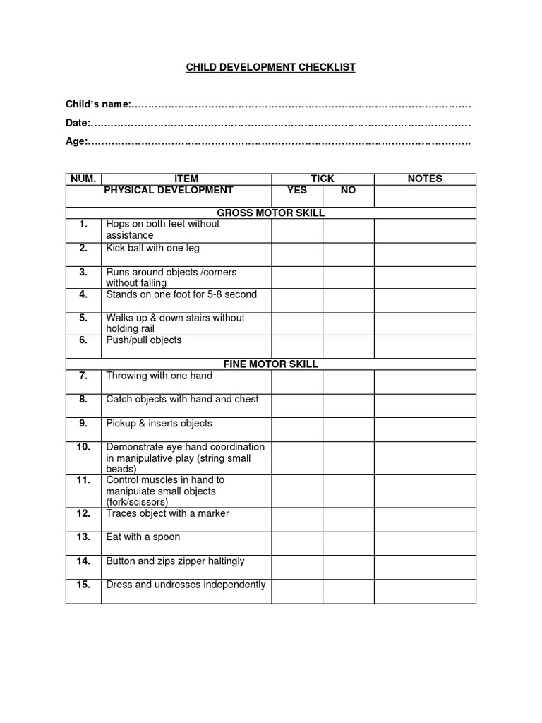 Child development checklist pdf