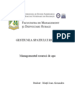 Gestiunea Spatiului Rural - Managementul Resursei de Apa - Rauta Ioan Alexandru MASTER IFR MDR AN I