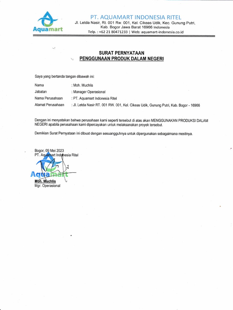Surat Pernyataan Penggunaan Produk Dalam Negeri | PDF