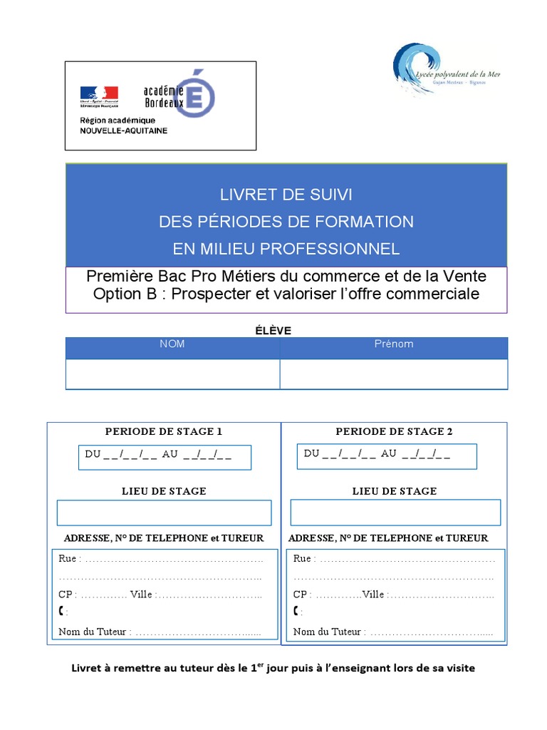 Livret de Suivi Bac Pro Commerce | PDF