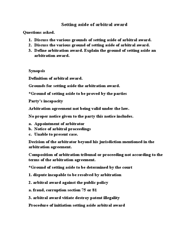 Setting Aside of Arbitral Award | PDF | Arbitration | Arbitral Tribunal