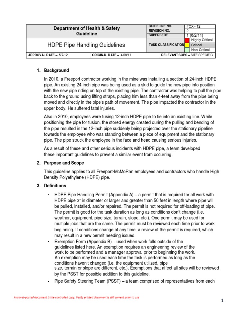 HDPE Pipe Handling Safety Guidelines | PDF | Pipe (Fluid Conveyance ...
