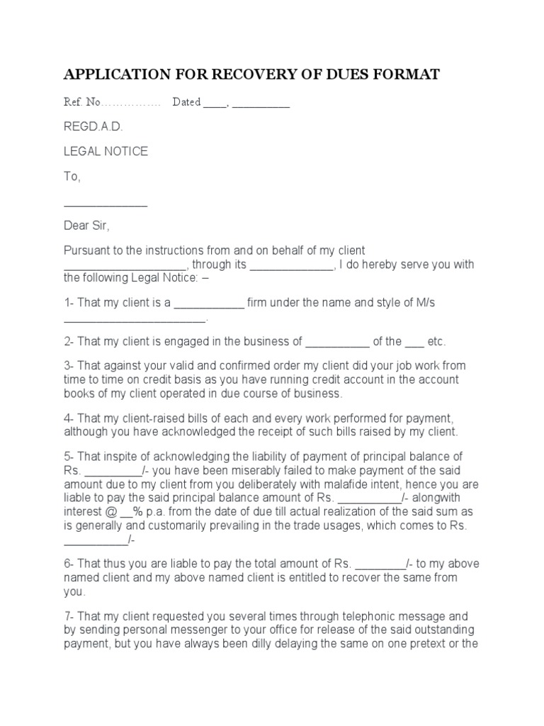 Legal Notice for Recovery of Dues | PDF | Business | Law