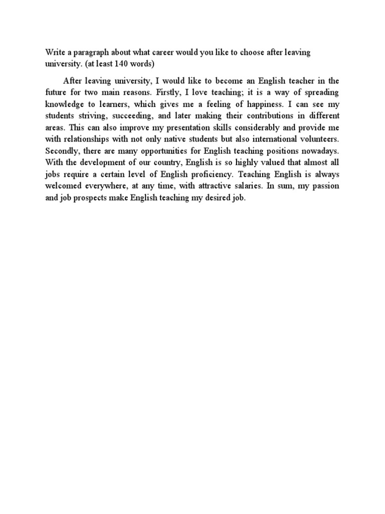 Write A Paragraph About What Career Would You Like To Choose After ...