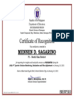 Certificate of Recognition: Mennen D. Sagarino