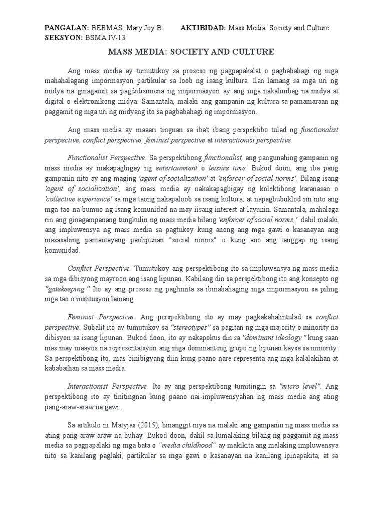 BERMAS - Mass Media - Society and Culture | PDF