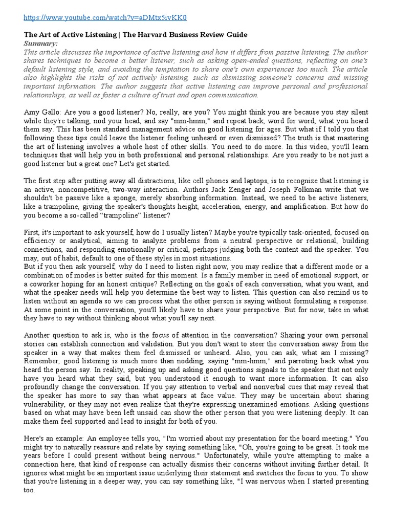 The Art of Active Listening | PDF | Conversation | Psychological Concepts